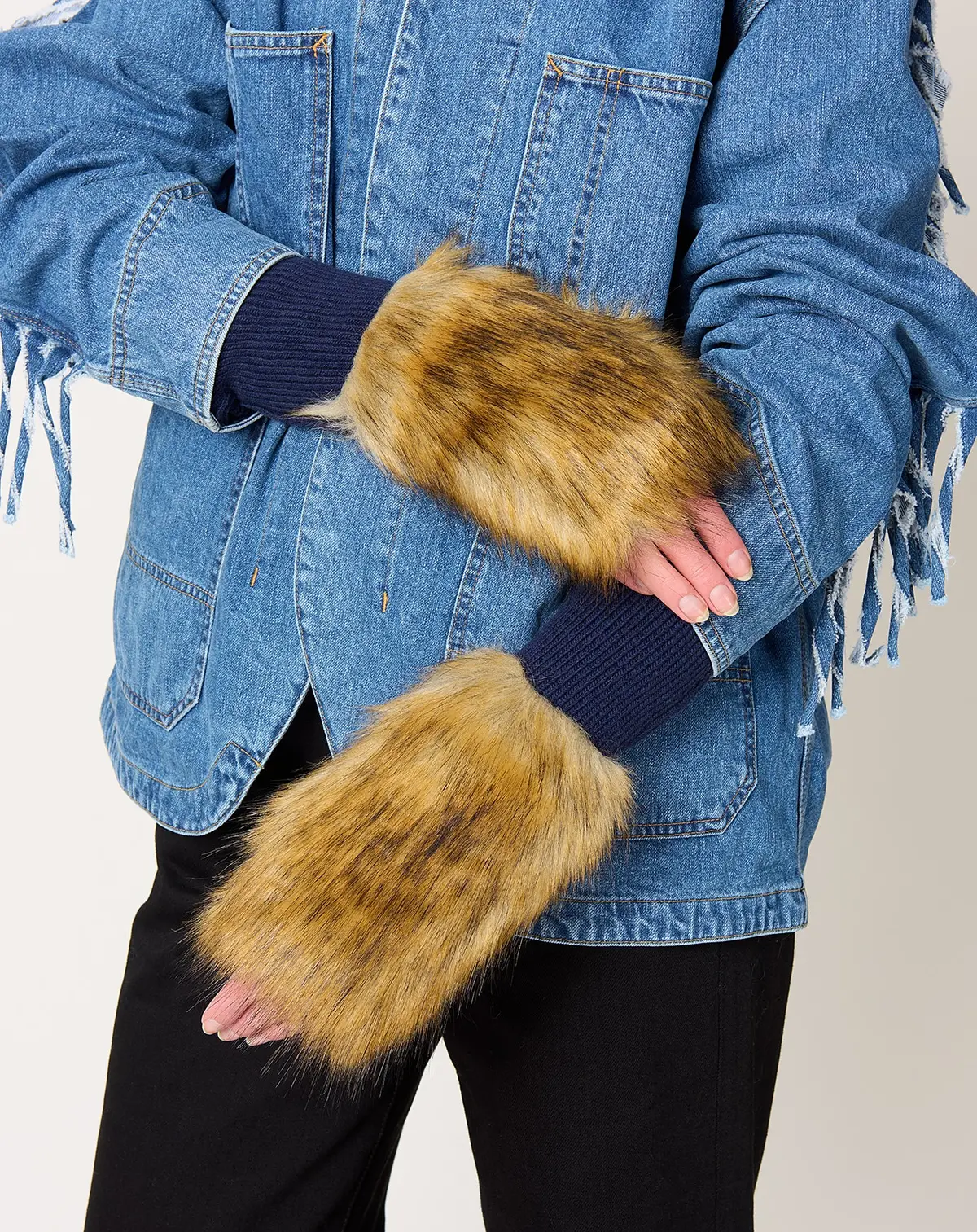 Fur Gloves In Beige 1