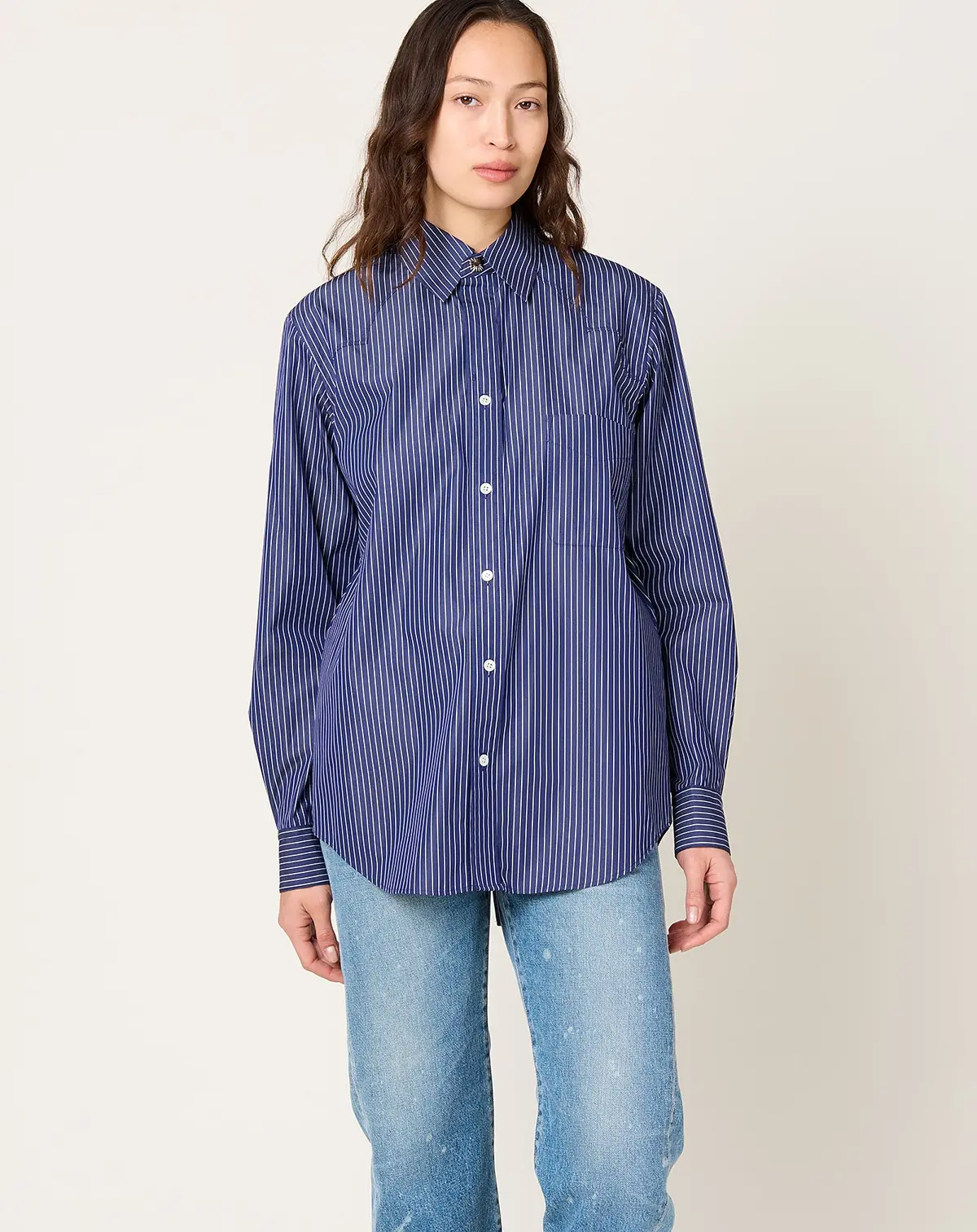 Stripe Typewriter Shirt In Navy 1