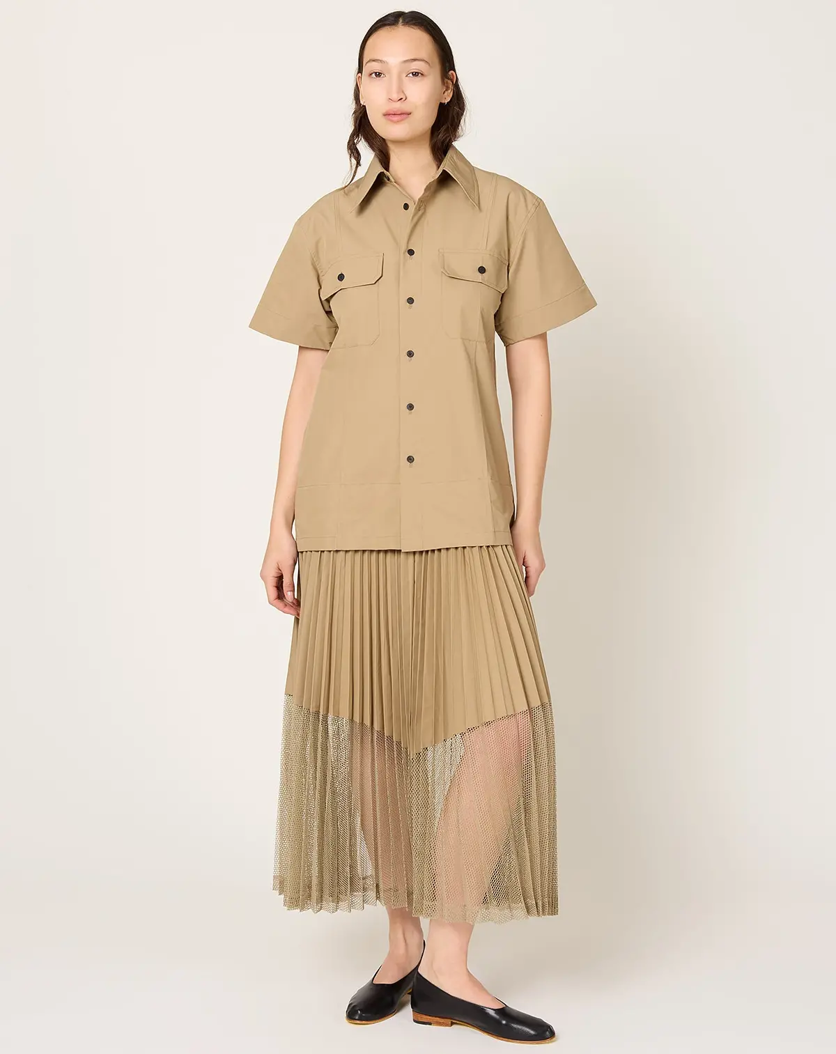 Typewriter Mesh Dress In Beige 1