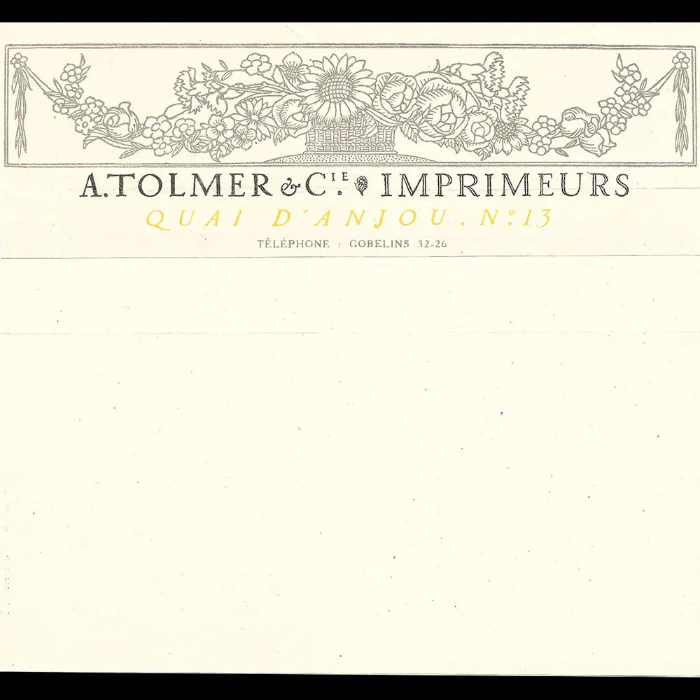 A. Tolmer & Cie - Papier À Lettre De L'imprimerie Quai D'anjou À Paris (1910S) 1