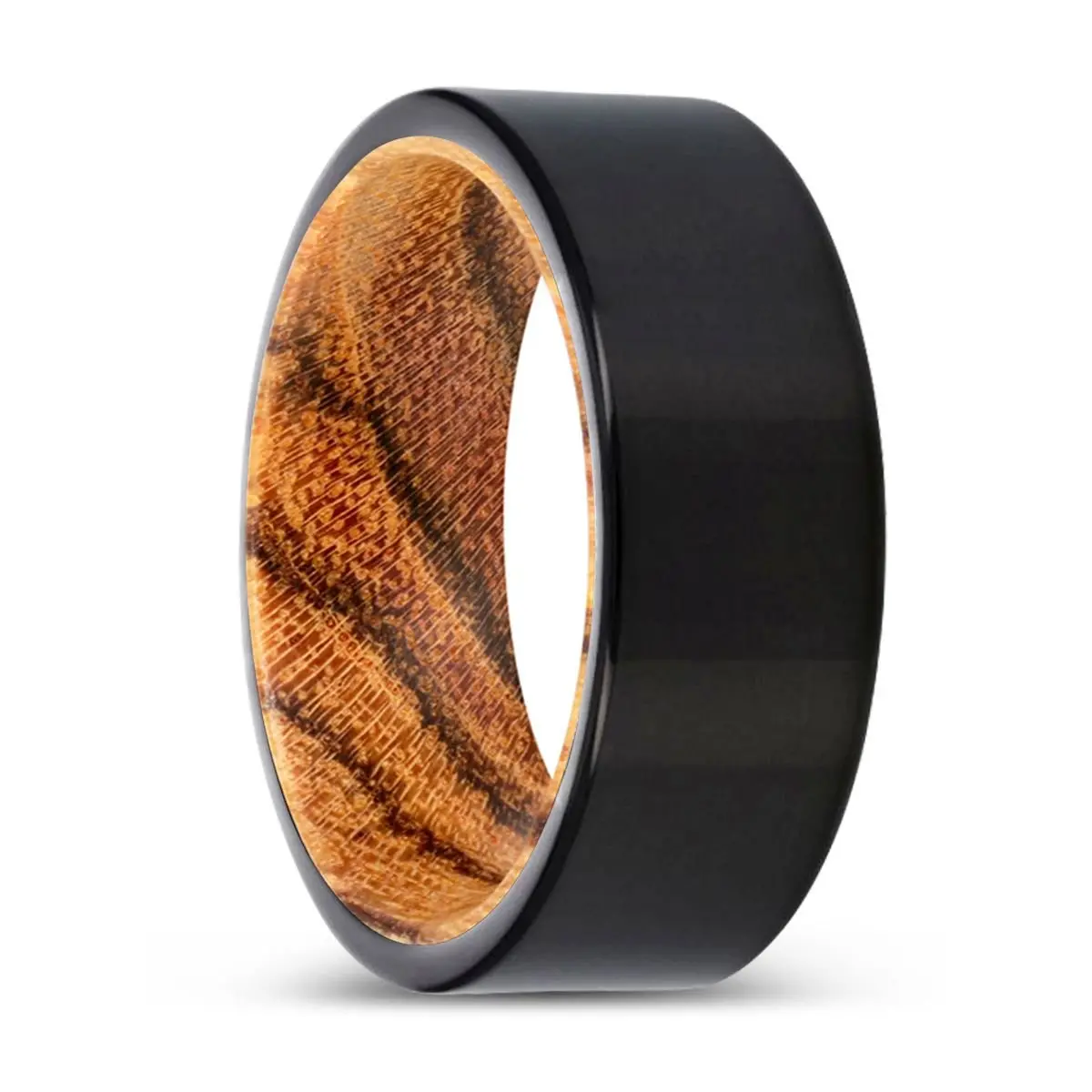 Torrine | Bocote Wood, Black Tungsten Ring, Shiny, Flat 1