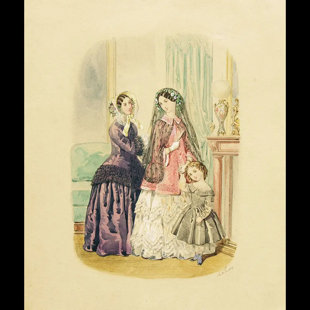 Anaïs Toudouze - Dessin Pour Une Revue De Mode (Circa 1860S) 1