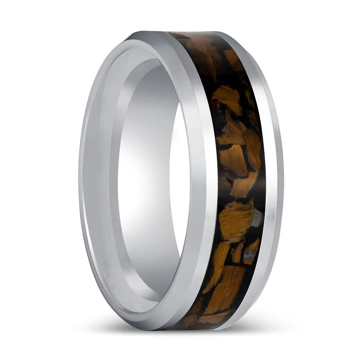 Tpoint | Silver Tungsten Ring Tiger Eye Chips Inlay 1