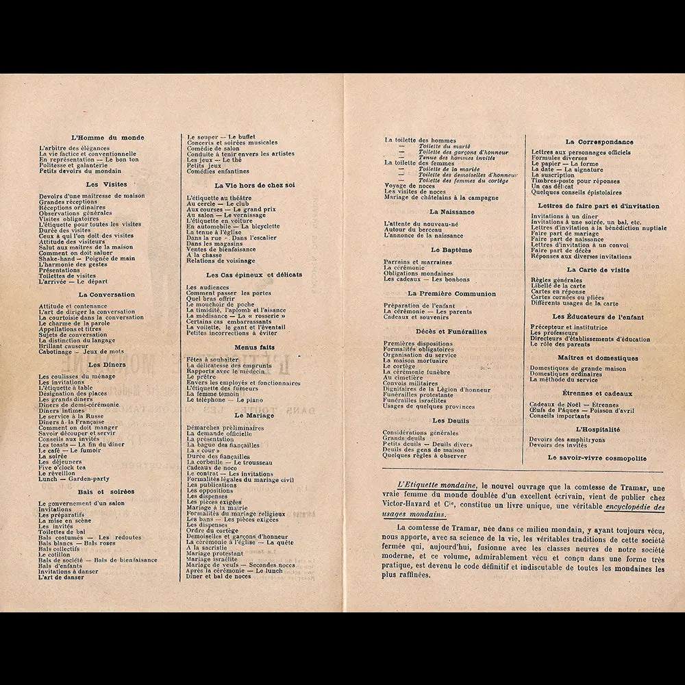 Comtesse De Tramar - Annonce De La Parution De L'etiquette Mondaine (1905) 2