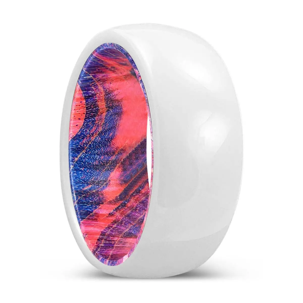 Tranquility | Blue & Red Wood, White Ceramic Ring, Domed 1