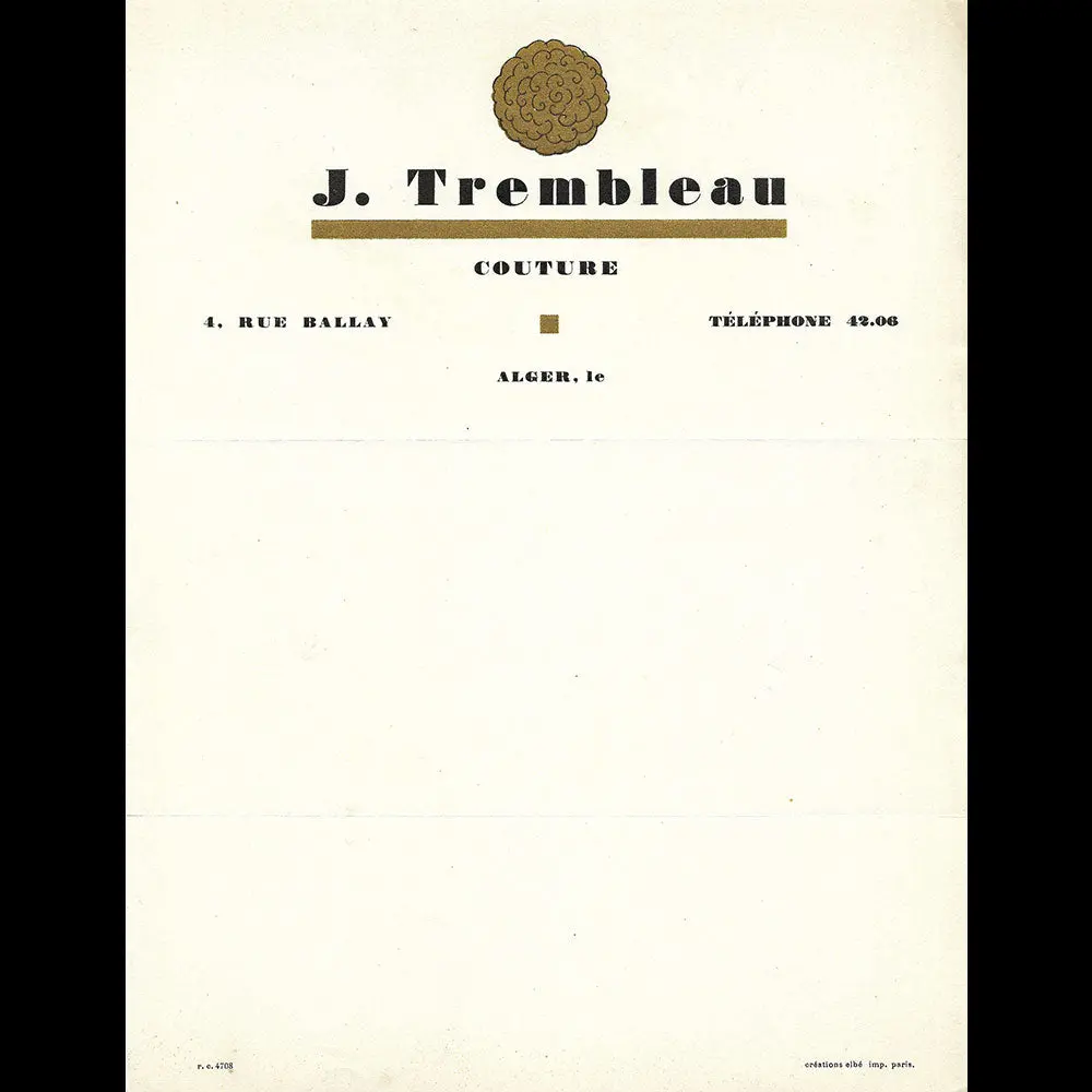 Trembleau - Papier À Lettres De La Maison De Couture, 4 Rue Ballay À Alger (Cira 1925-1930) 1