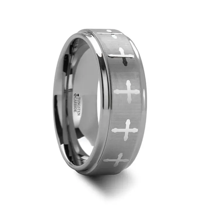 Trinity | Tungsten Ring Engraved Crosses 1