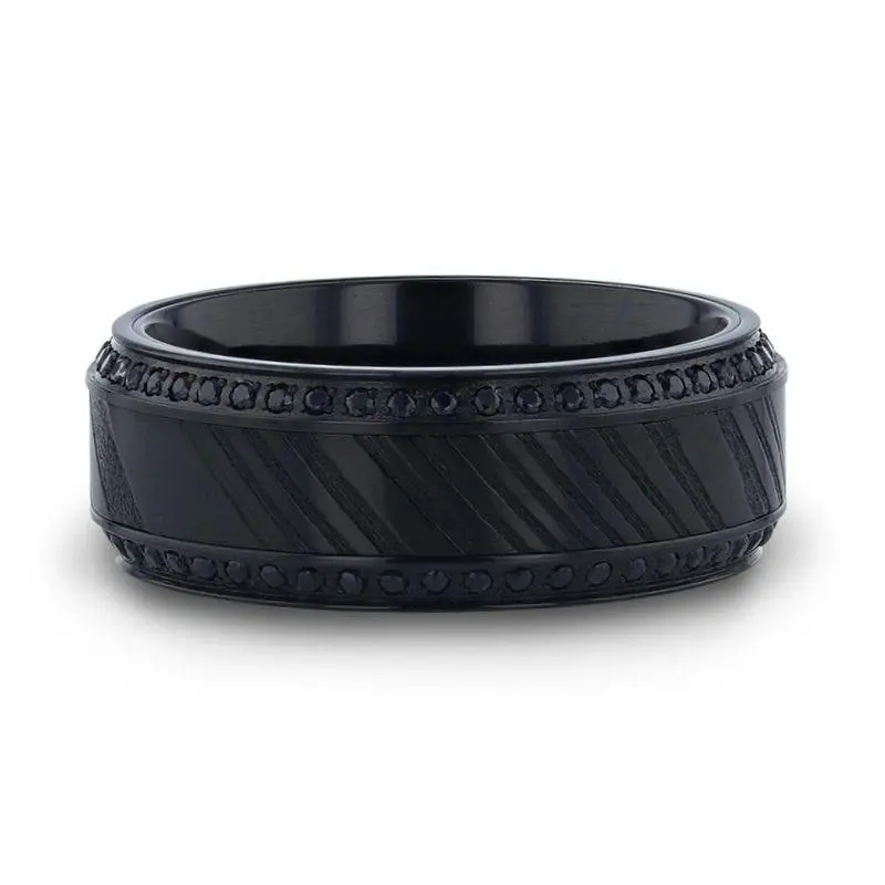 Trophy | Black Damascus Steel, Titanium Ring, Beveled Edges 4