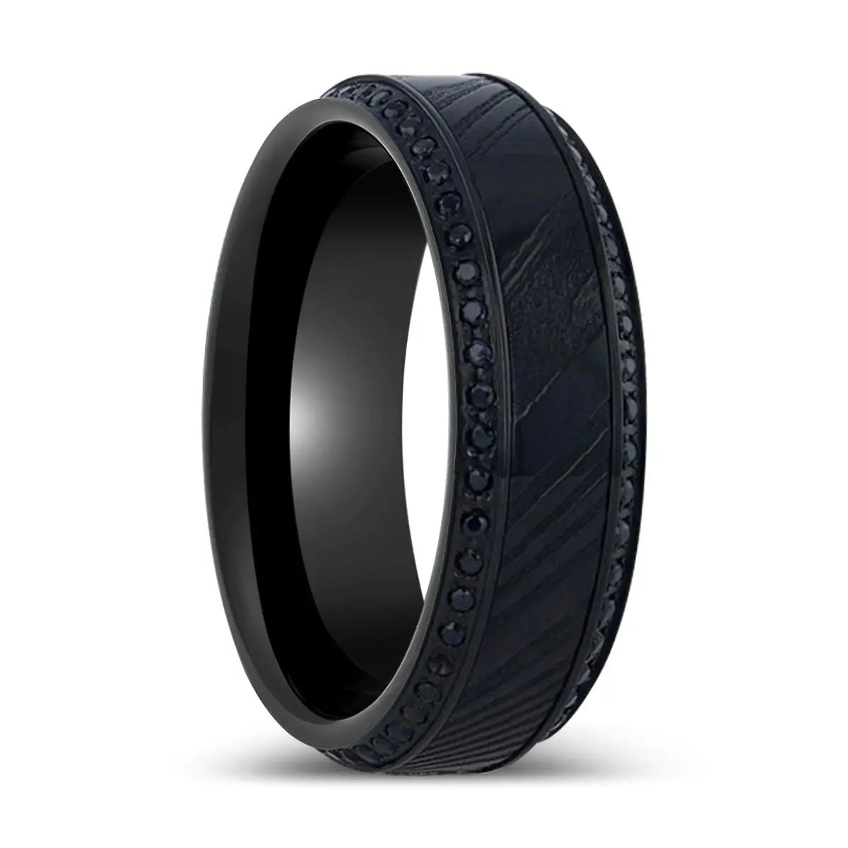 Trophy | Black Damascus Steel, Titanium Ring, Beveled Edges 1
