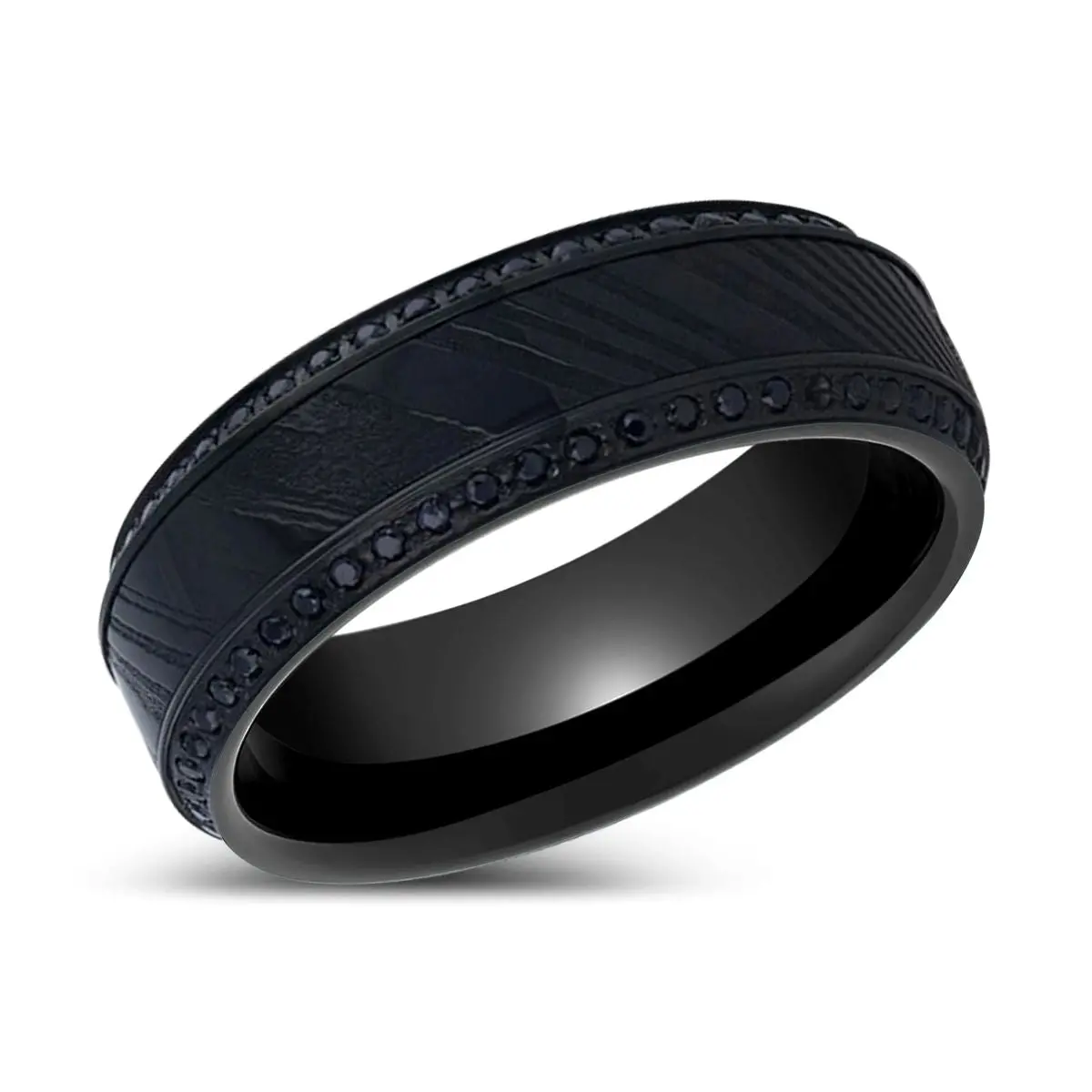 Trophy | Black Damascus Steel, Titanium Ring, Beveled Edges 2