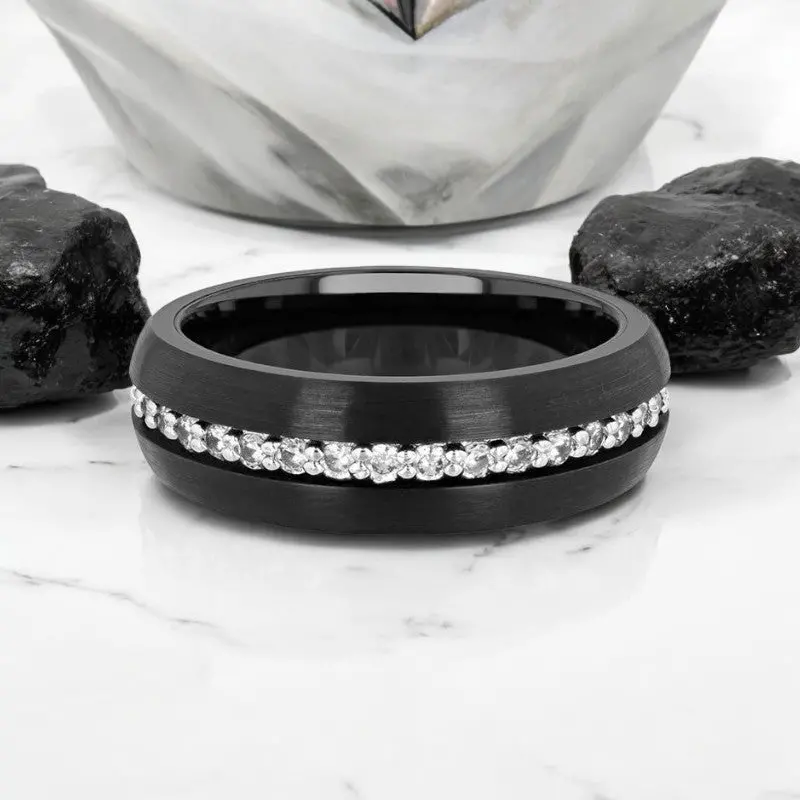 Tsar | Black Tungsten Ring With White Sapphires 5