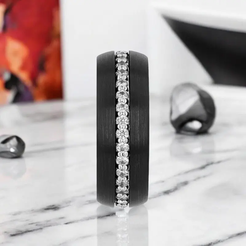 Tsar | Black Tungsten Ring With White Sapphires 4