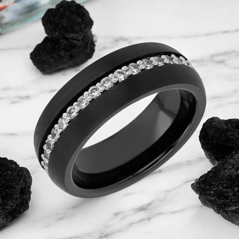 Tsar | Black Tungsten Ring With White Sapphires 3