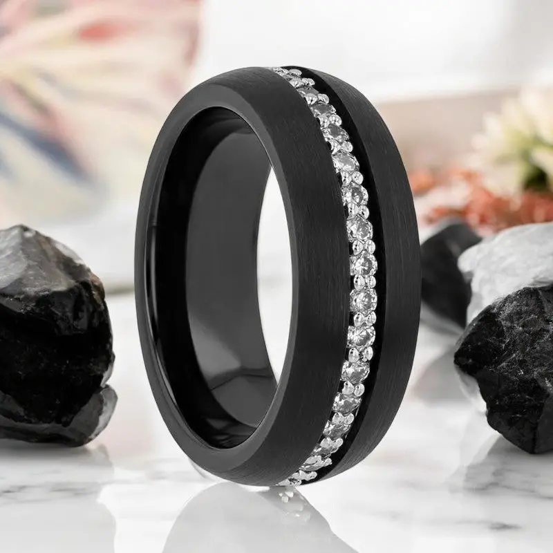 Tsar | Black Tungsten Ring With White Sapphires 1