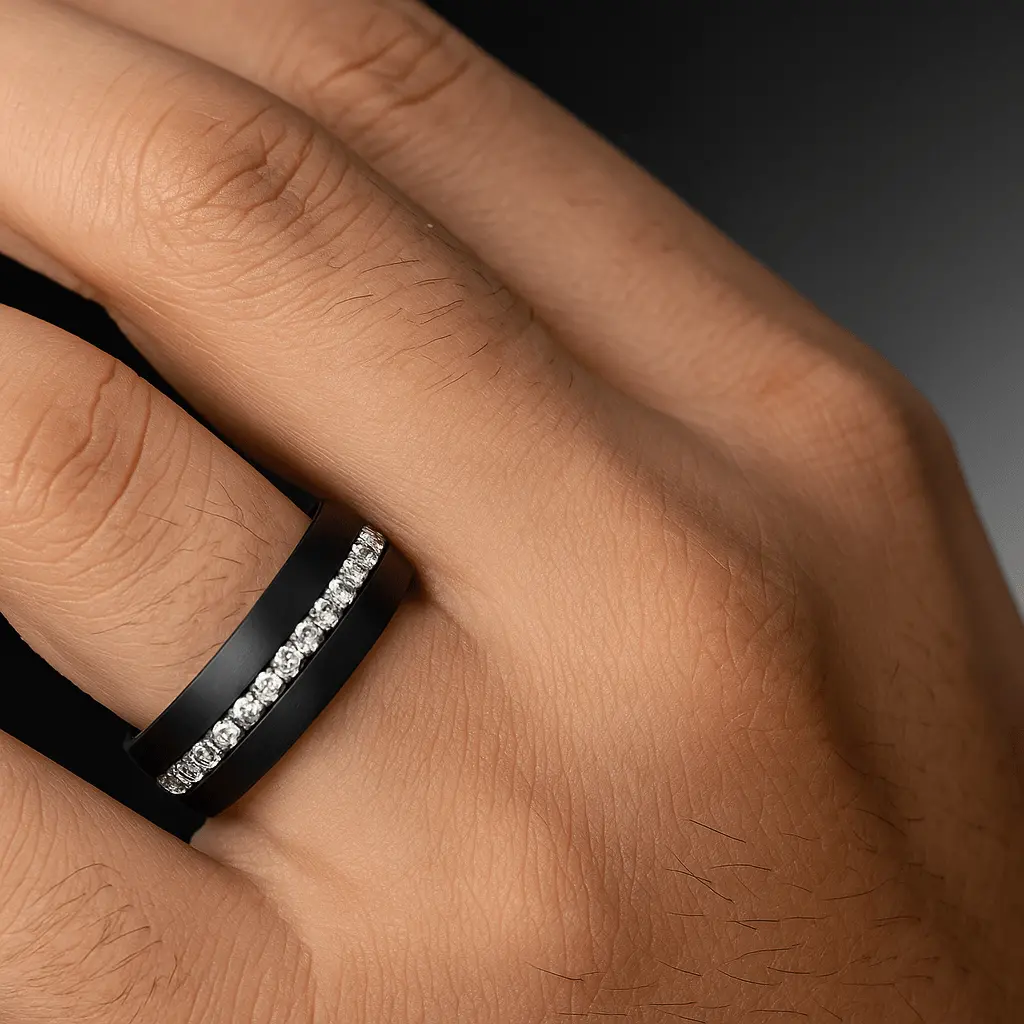 Tsar | Black Tungsten Ring With White Sapphires 2