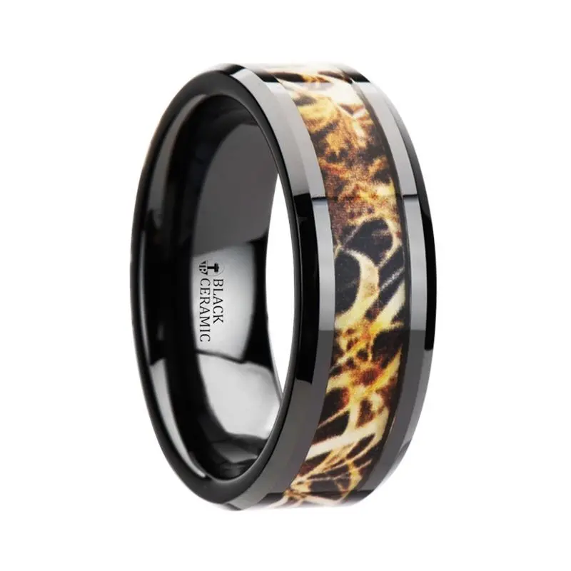 Tundra | Black Ceramic, Leaves Grassland Camo Inlay, Beveled 1