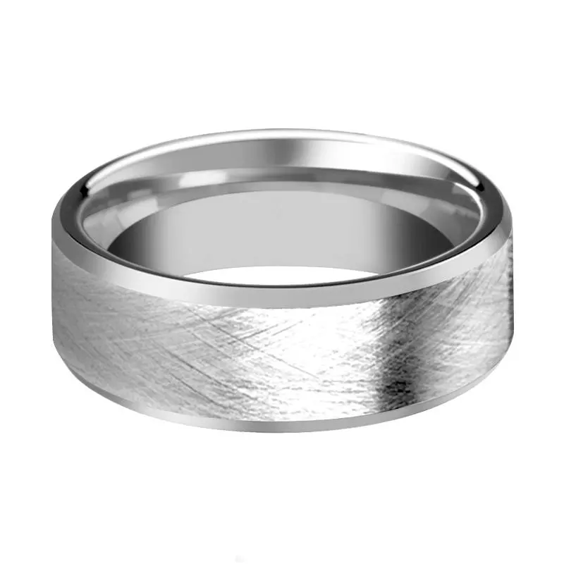 Tungsten Carbide Wedding Ring With Wire Brushed Finish And Beveled Edges 6Mm, 8Mm 2