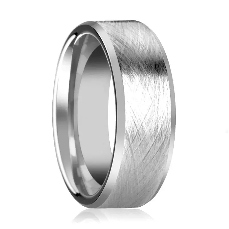 Tungsten Carbide Wedding Ring With Wire Brushed Finish And Beveled Edges 6Mm, 8Mm 1