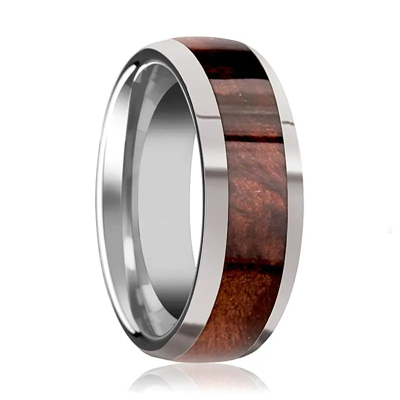 Grove | Silver Tungsten Ring, Red Wood Inlay, Domed 1
