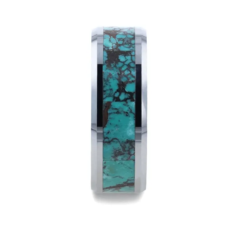 Turkis | Tungsten Ring, Turquoise Spider, Beveled Polished Edges 3