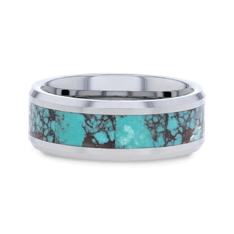 Turkis | Tungsten Ring, Turquoise Spider, Beveled Polished Edges 4