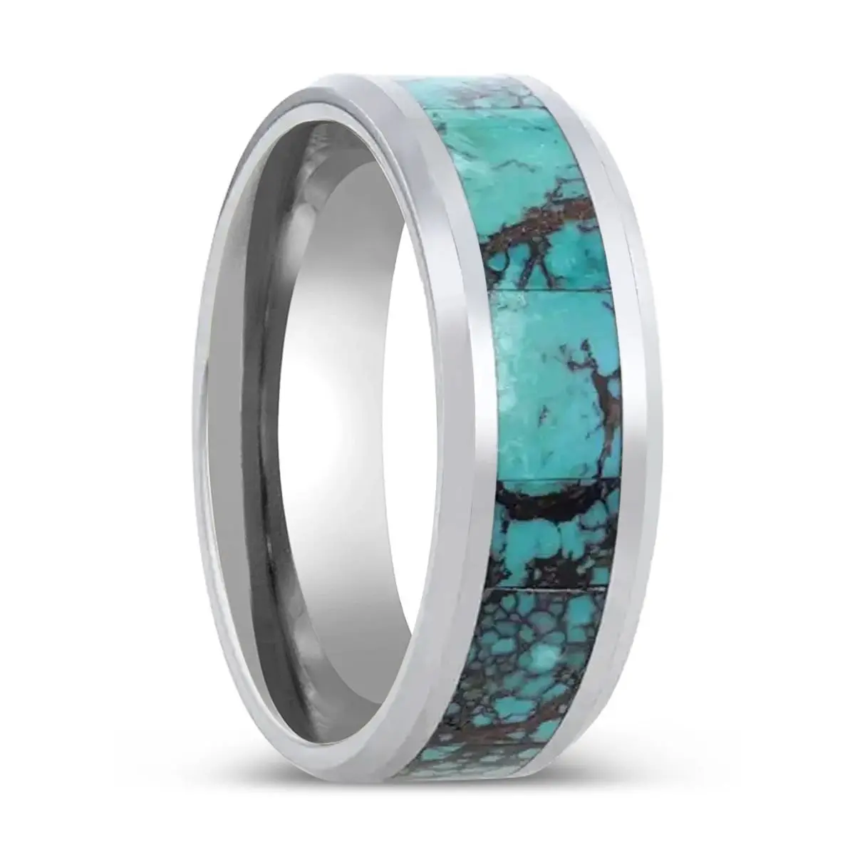 Turkis | Tungsten Ring, Turquoise Spider, Beveled Polished Edges 1
