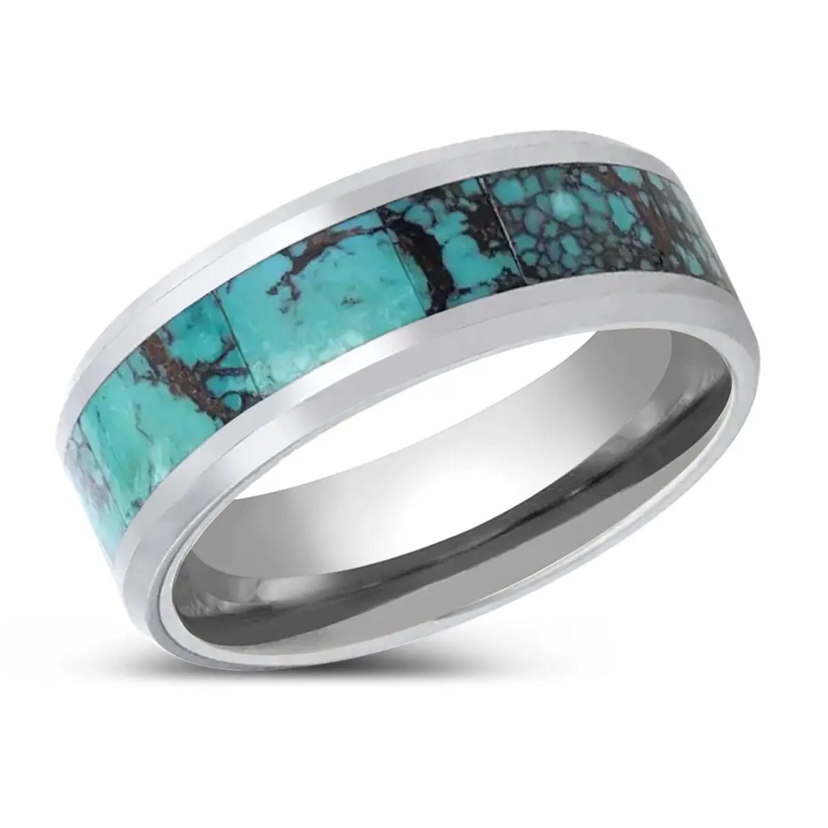 Turkis | Tungsten Ring, Turquoise Spider, Beveled Polished Edges 2