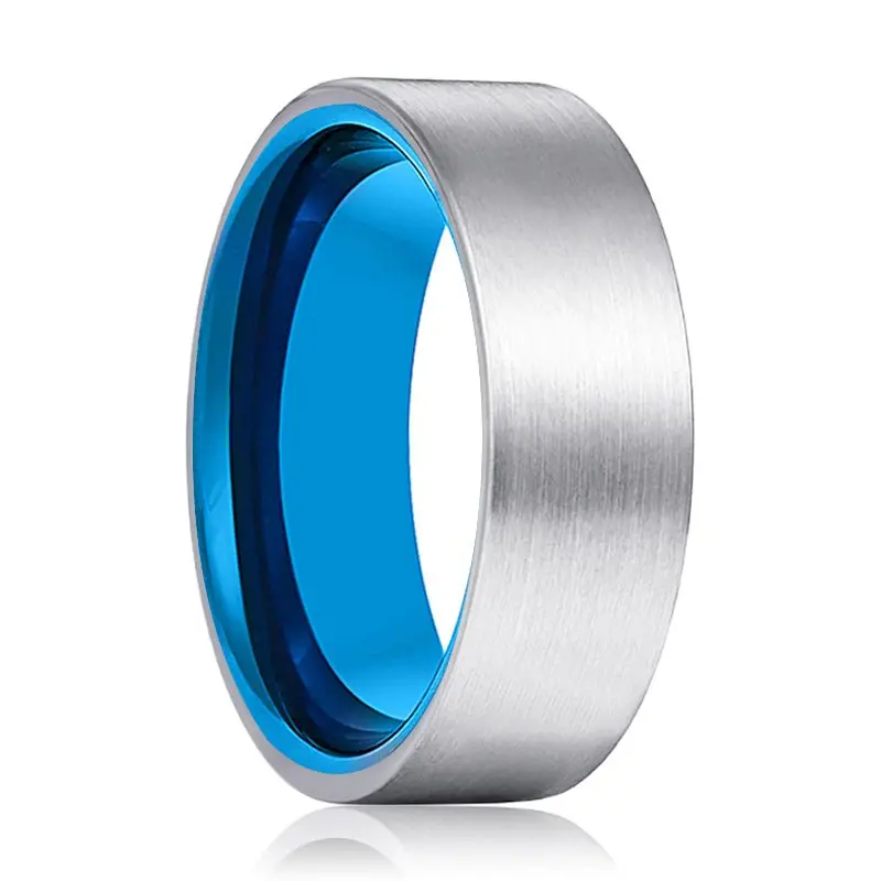 Turks | Blue Ring, Silver Tungsten Ring, Brushed, Flat 1