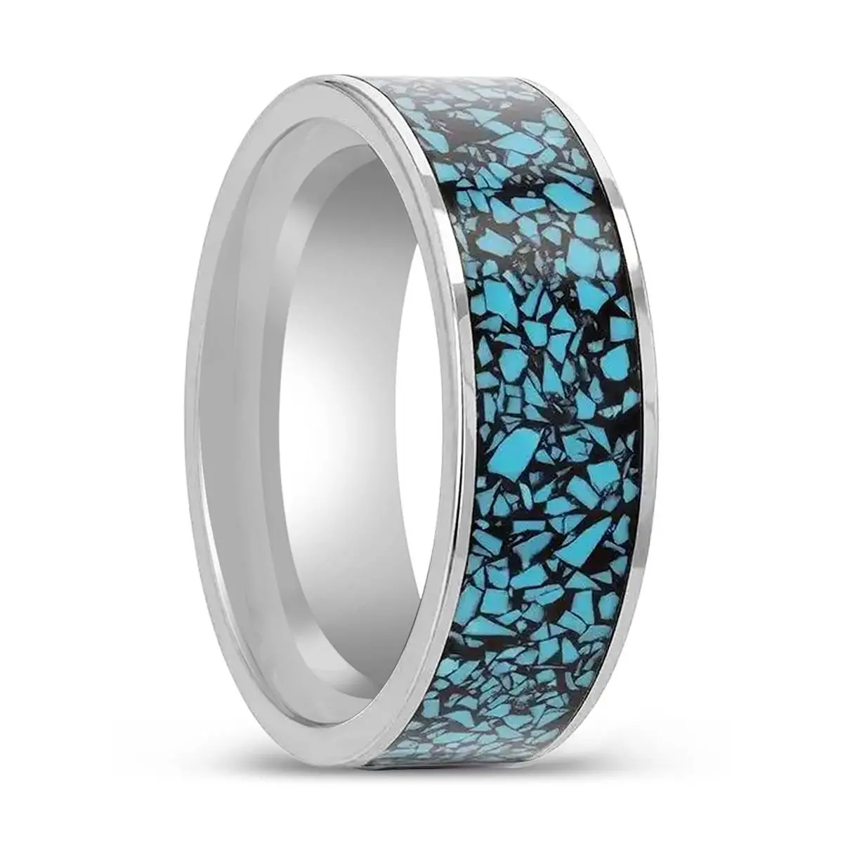 Turkuaz | Tungsten Ring, Crushed Turquoise Inlay, Flat Polished Edges 1