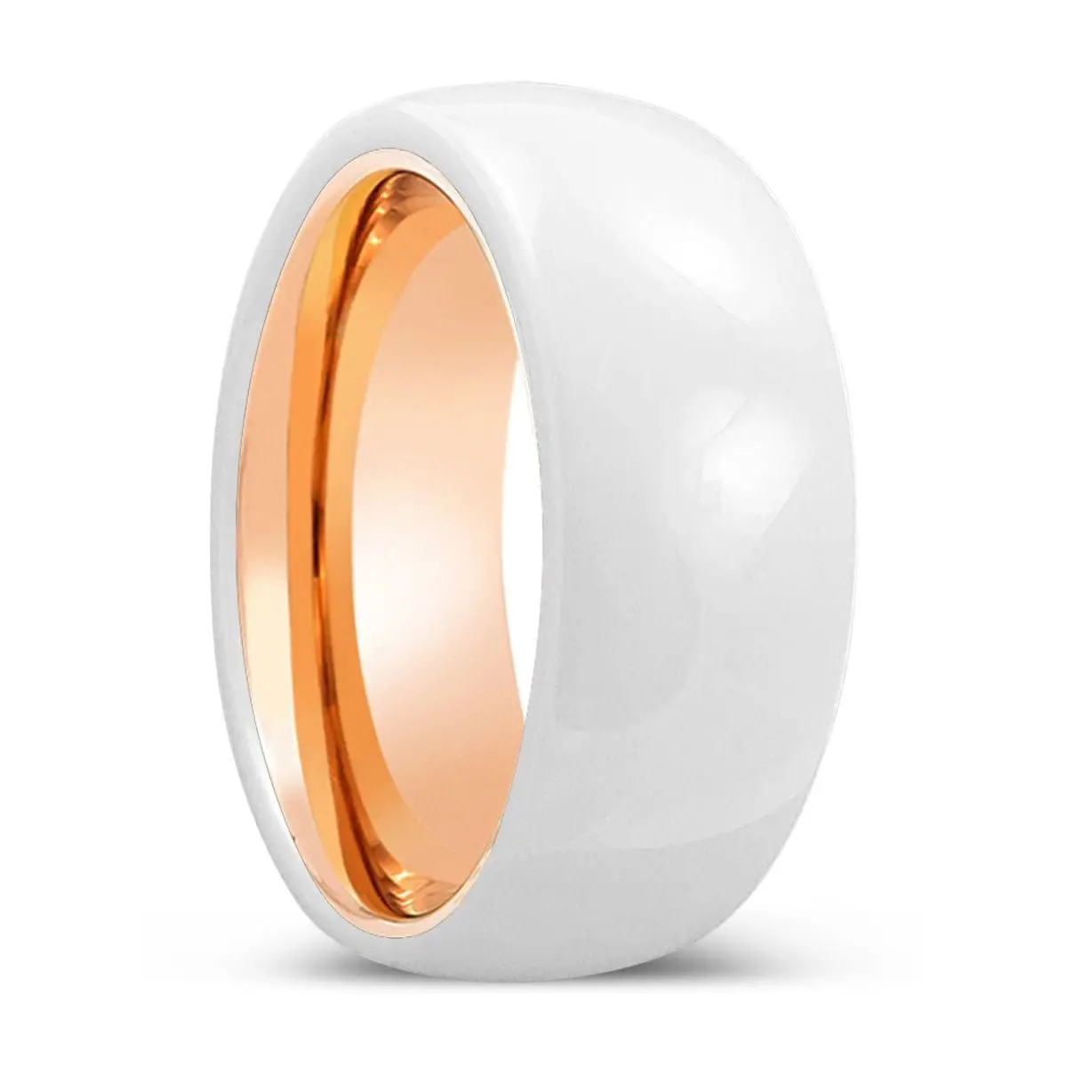 Tusk | Rose Gold Ring, White Ceramic Ring, Domed 1