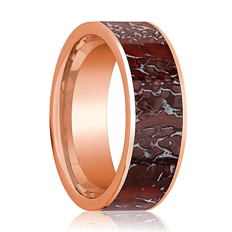 Tyra | 14K Rose Gold Red Dinosaur Bone Inlay Ring 1