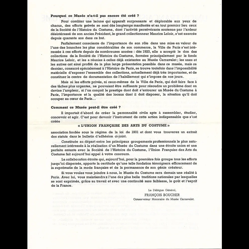 Ufac - Pour Un Musée Du Costume Français, Document De L'union Française Des Arts Du Costume (1951) 2
