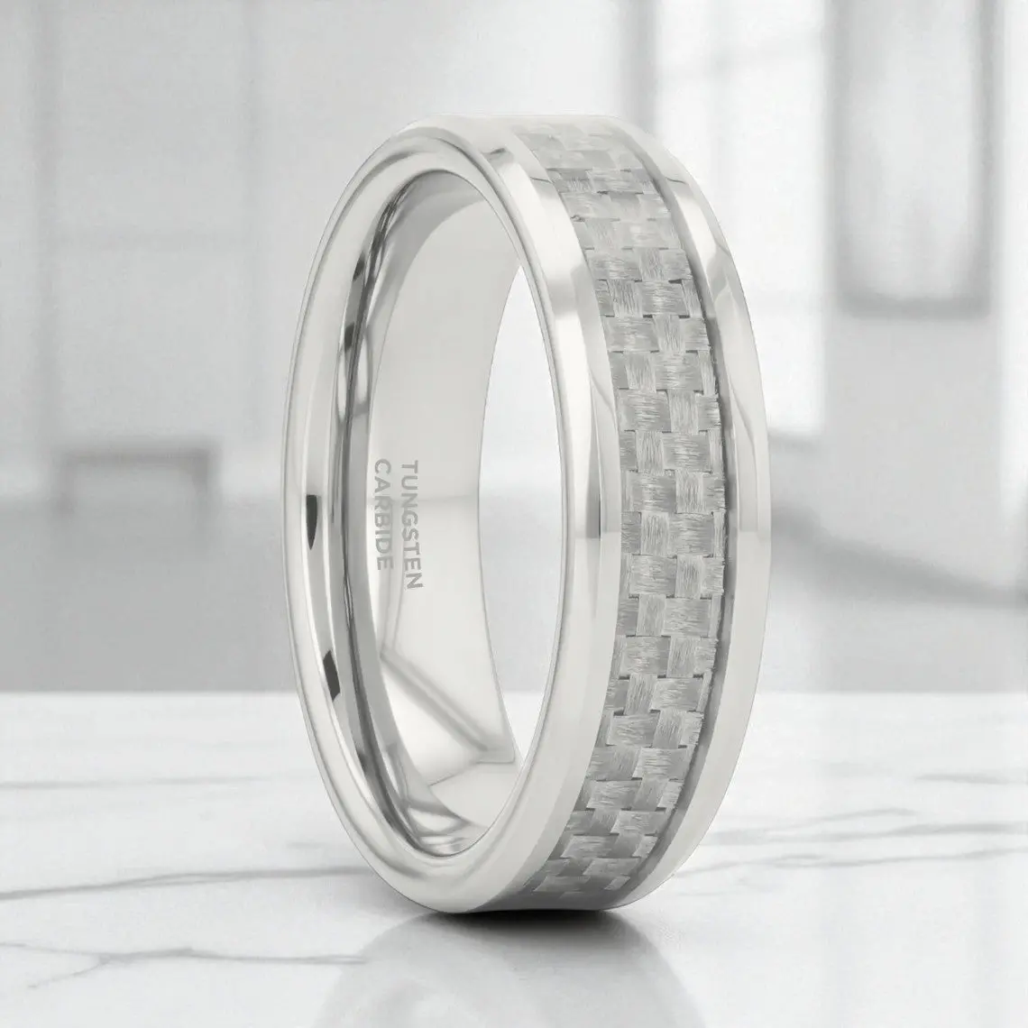 Ultima | Tungsten Wedding Band With White Carbon Fiber 1