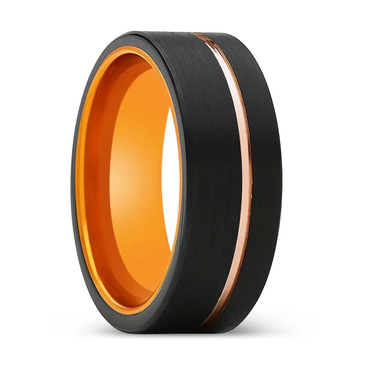 Ultron | Orange Ring, Black Tungsten Ring, Rose Gold Offset Groove, Brushed, Flat 1
