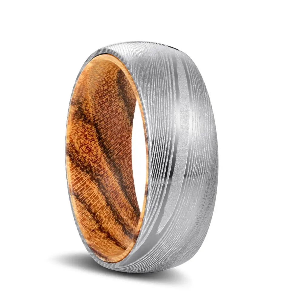 Umber | Bocote Wood, Silver Damascus Steel, Domed 1