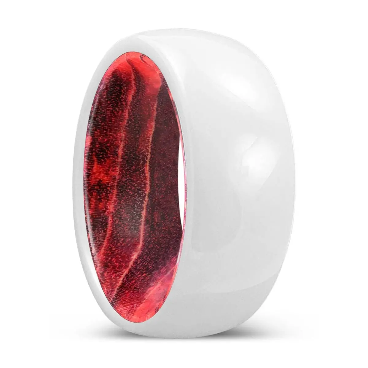 Unity | Black & Red Wood, White Ceramic Ring, Domed 1