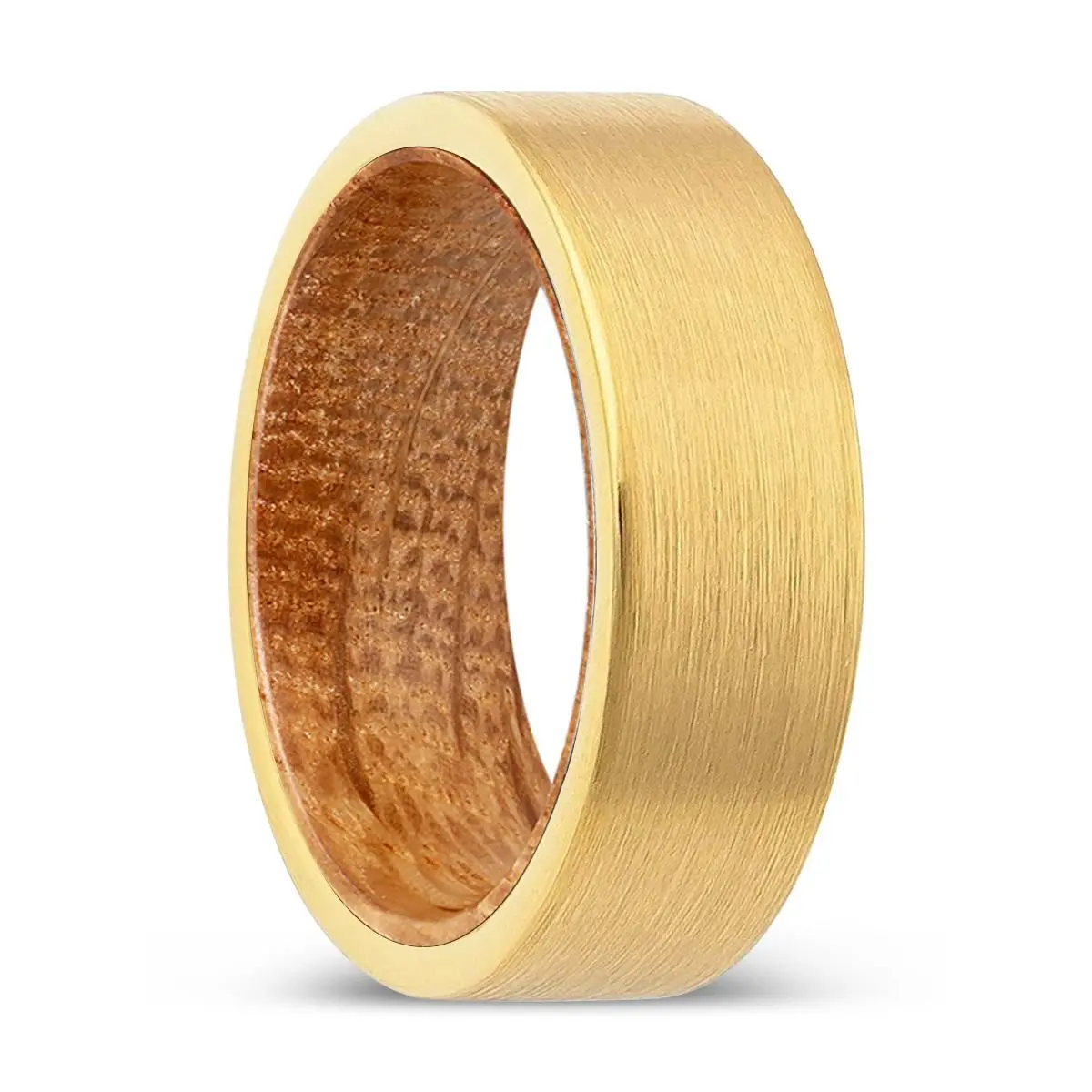 Urben | Whiskey Barrel Wood, Gold Tungsten Ring, Brushed, Flat 1