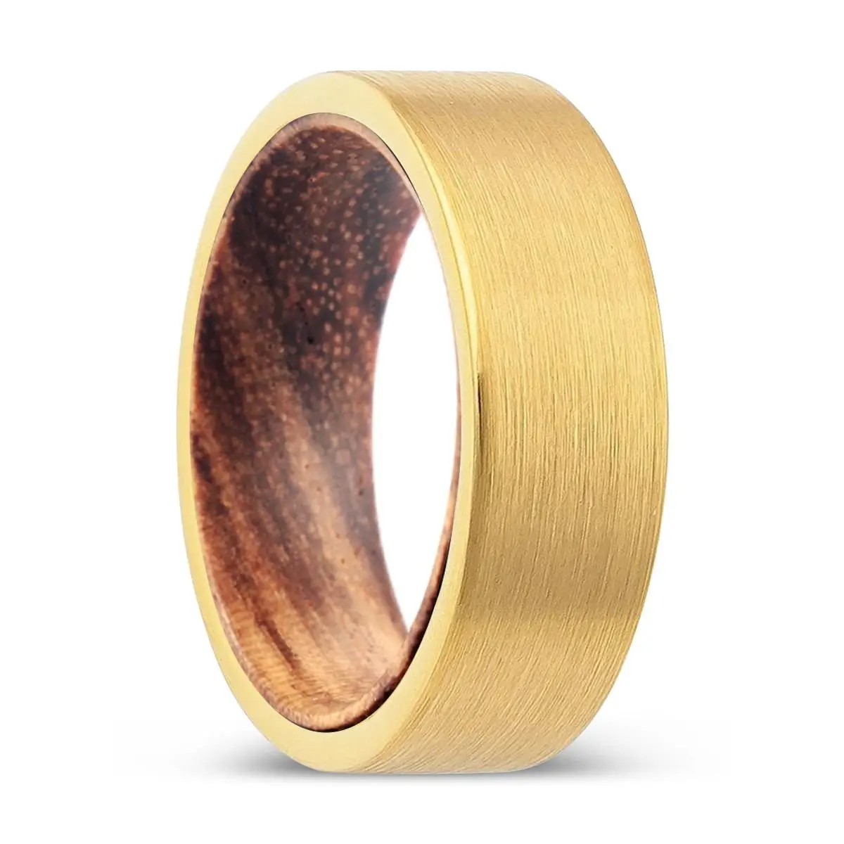 Urbenwood | Zebra Wood, Gold Tungsten Ring, Brushed, Flat 1