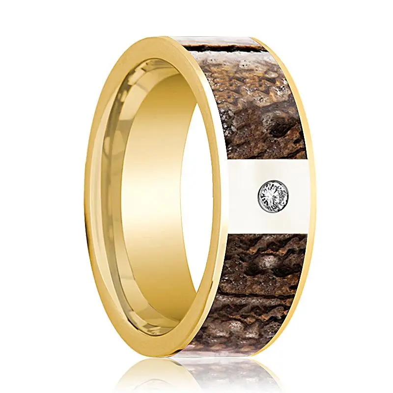 Utahraptor | 14K Yellow Gold Ring Brown Dinosaur Inlay 1