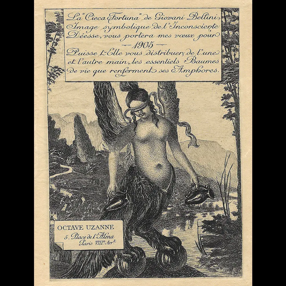 Uzanne - Carte De Voeux Pour L'année 1905 Par Vallotton D'après Bellini 1