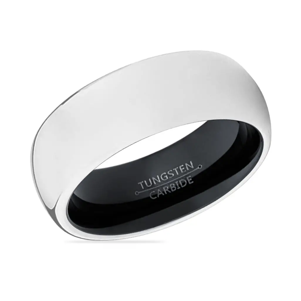 Vader | Black Ring, Silver Tungsten Ring, Shiny, Domed 2