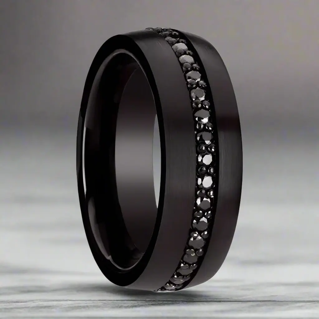 Valiant | Black Tungsten Ring With Black Sapphires 1