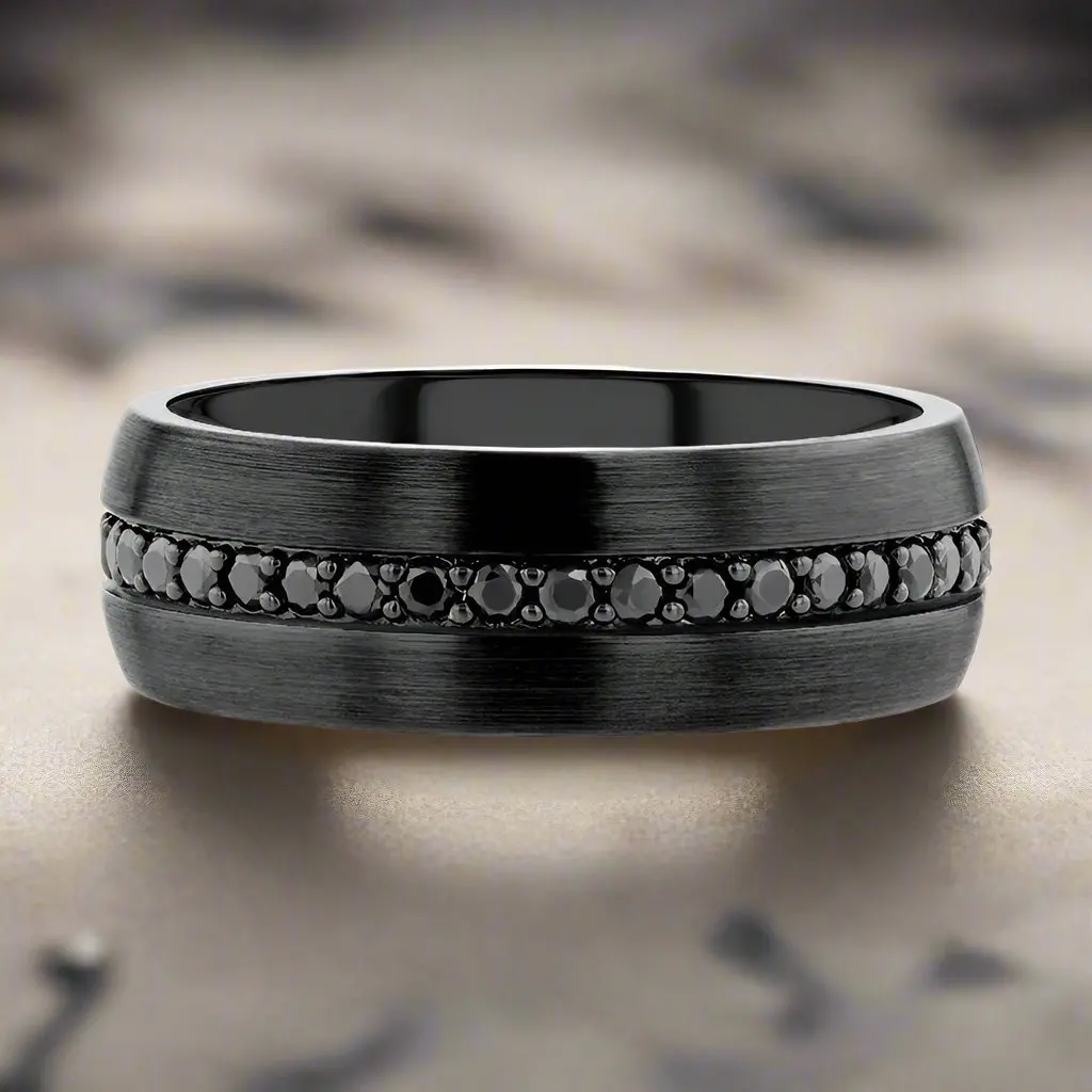 Valiant | Black Tungsten Ring With Black Sapphires 4