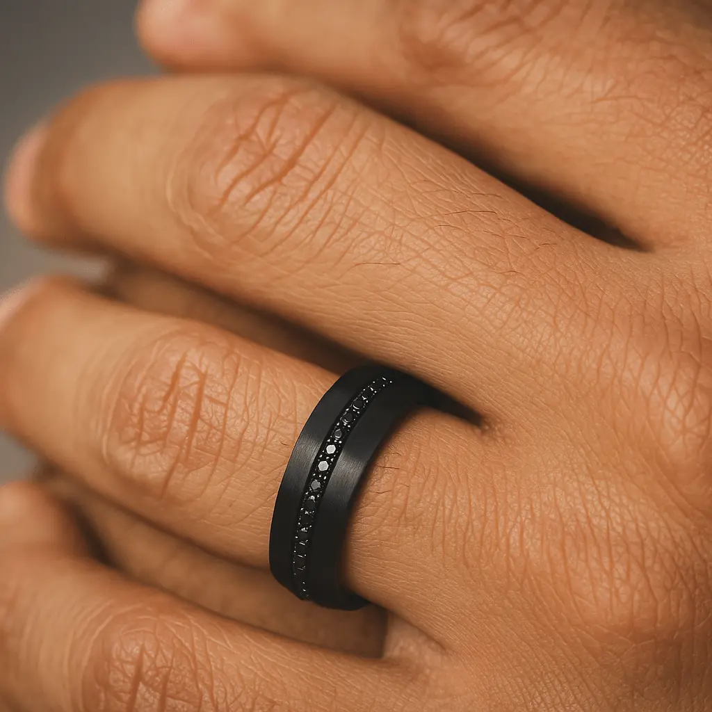 Valiant | Black Tungsten Ring With Black Sapphires 2