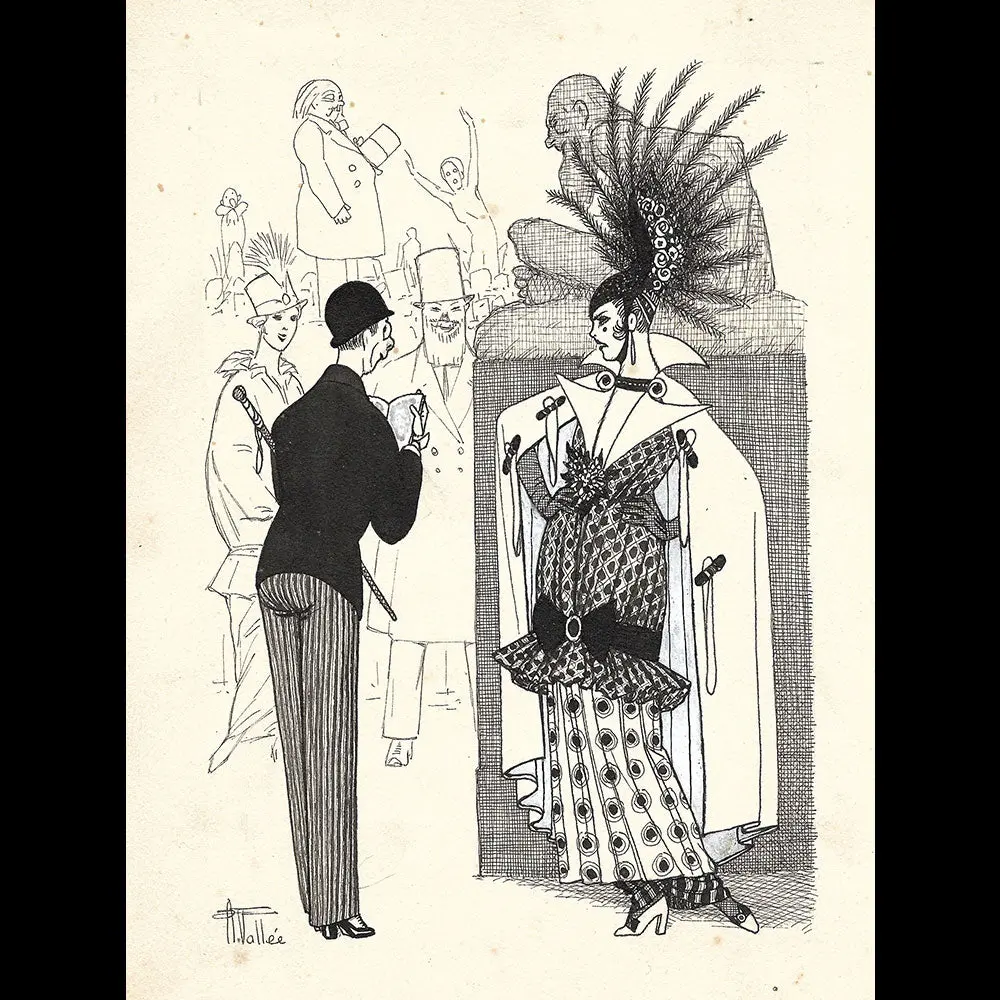 Armand Vallée - L'elégante À L'exposition De Sculptures, Dessin (1910S) 1