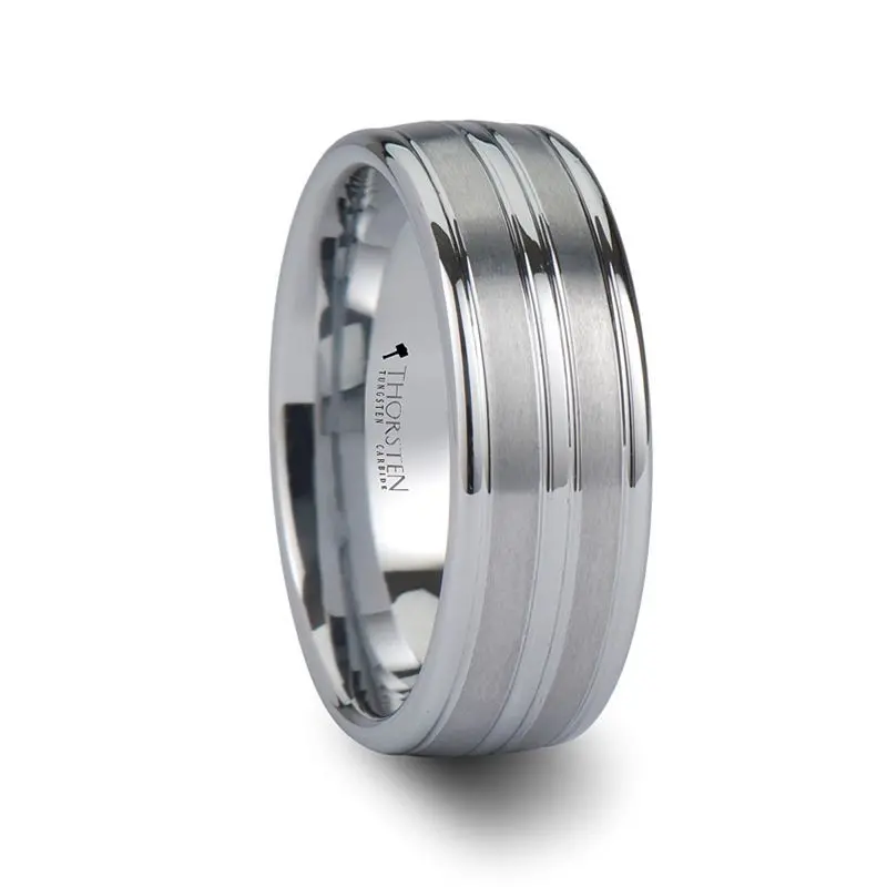 Vancouver | White Tungsten Ring Triple Grooves 1