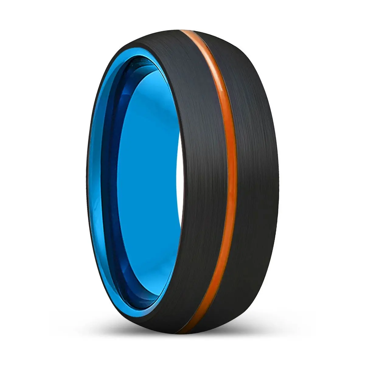 Vanguard | Blue Tungsten Ring, Black Tungsten Ring, Orange Groove, Domed 1
