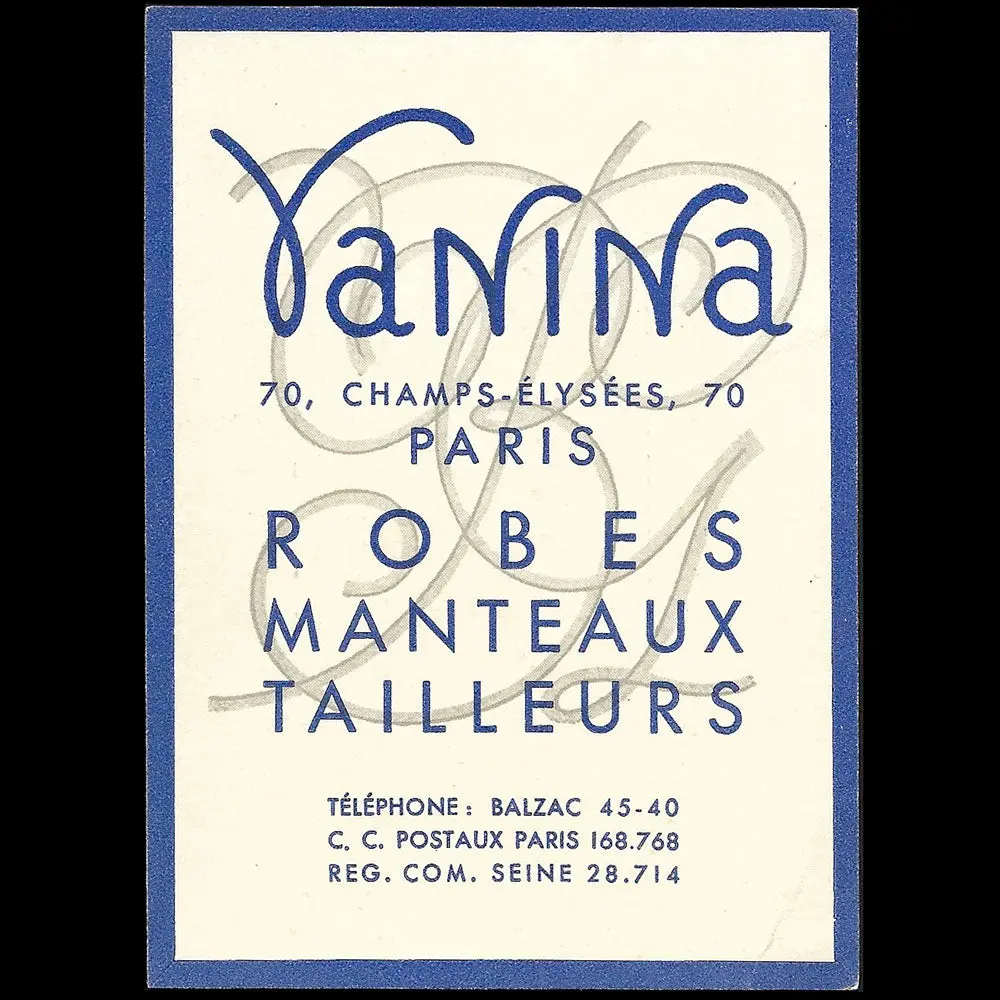 Vanina - Invitation De La Maison De Couture, 70 Champs-Elysées À Paris (1935) 1
