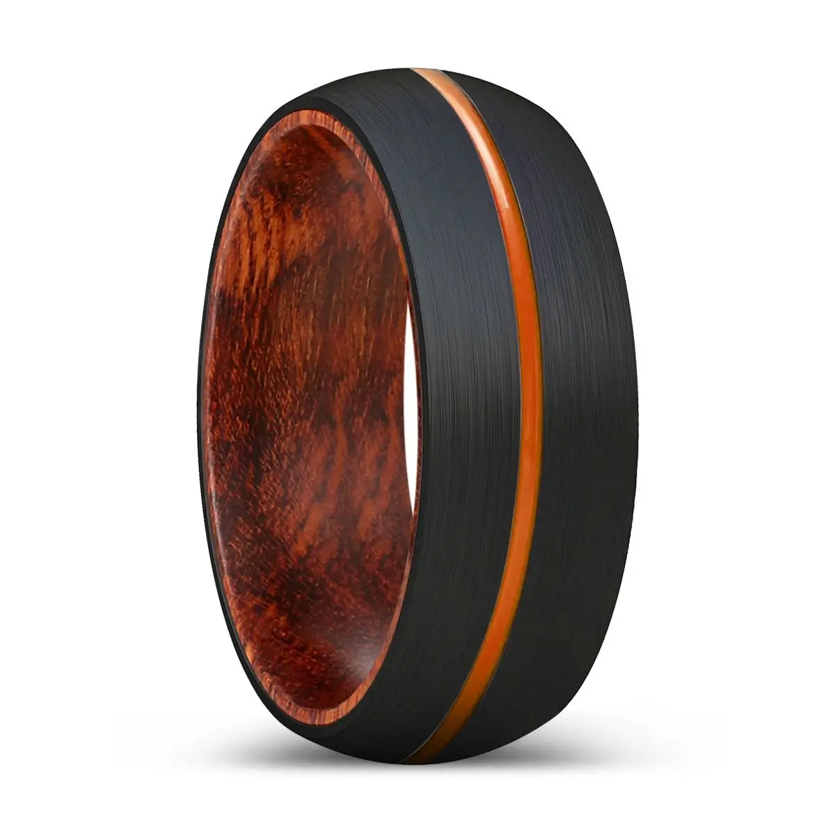 Vatality | Snake Wood, Black Tungsten Ring, Orange Groove, Domed 1