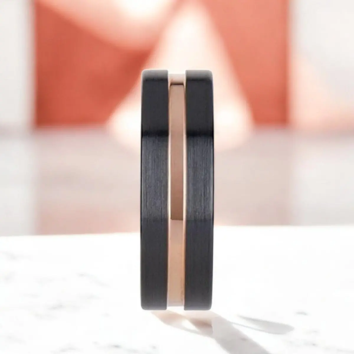 Venice | Black Ceramic Ring, Rose Gold Groove, Flat 4